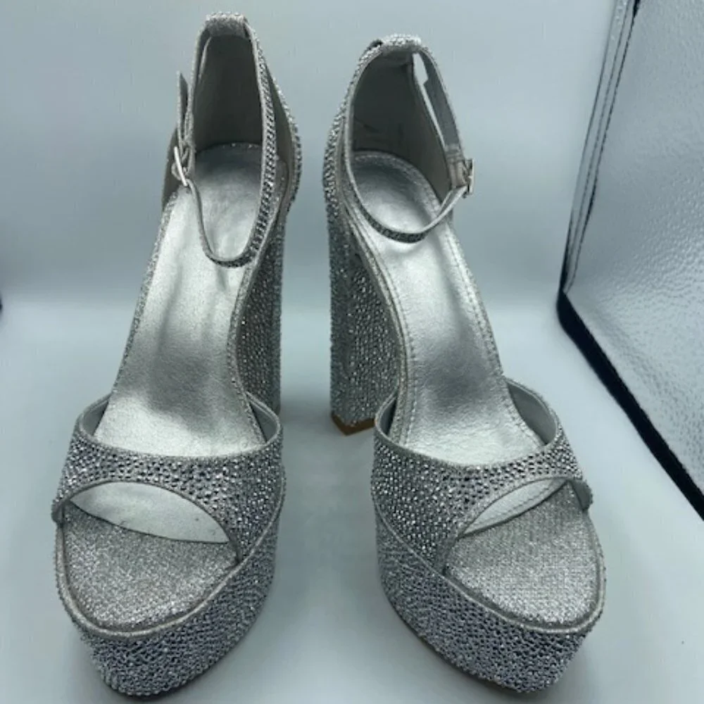 FIFSY Women Rhinestone Platform Chunky High Heels Sandals Open Toe Ankle…